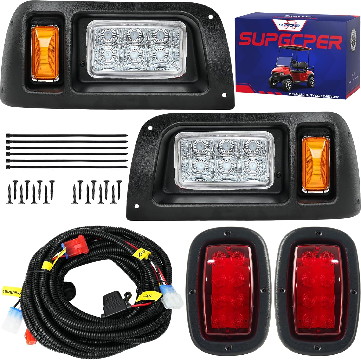 Golf Cart LED Light Kit for Club Car DS 1993-Up Gas and Electric Models, Club Car DS 12V Headlight Tail Light Kit, Factory Style Lighting Kit Assembly, Street Legal, OEM 101988002 101988001 1017035