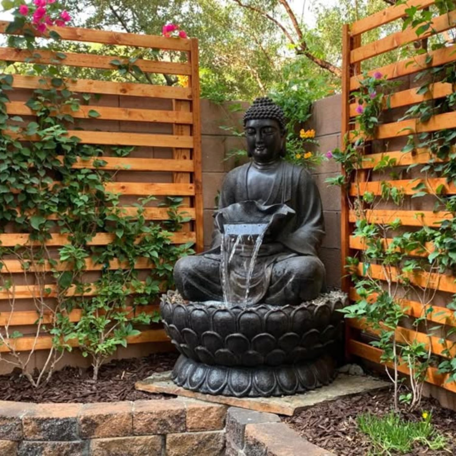 Big Lotus Buddha Statue Decorative Water Fountains Serenity Extra Large Buddha on a Lotus Flower Water Waterfall for Farmhouse Decor Garden Patio Deck Porch with LED Lights Water Pump-image-1