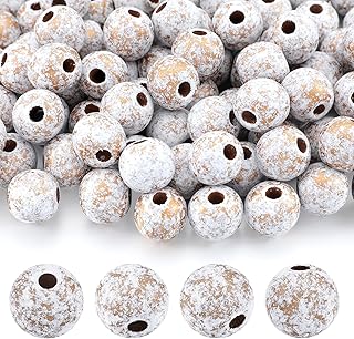 Cinnvoice 100 Pcs Christmas Boho Farmhouse Wood Bead Natural Vintage 16mm Round Wooden Beads with Holes for Crafts Handmade DIY Garland Home Party Holiday Decor (Gold)