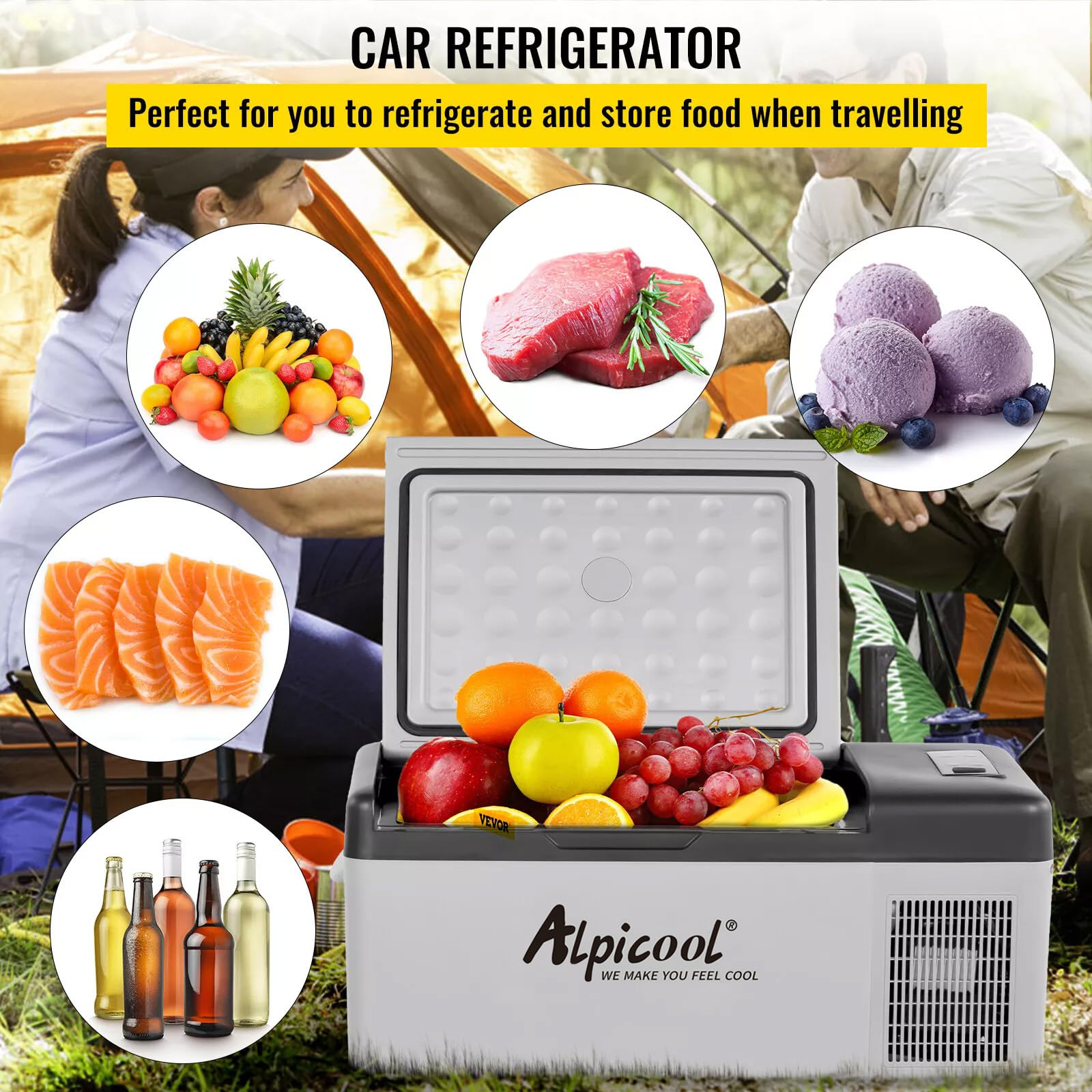 Mini frigo portatile congelatore elettrico, 12 V/24 V, scatola frigo per auto, 20 l, compressore elettrico da -20 ℃ ~ 20 ℃, per auto, camion, barca, RV con connettore USB [classe di efficienza
