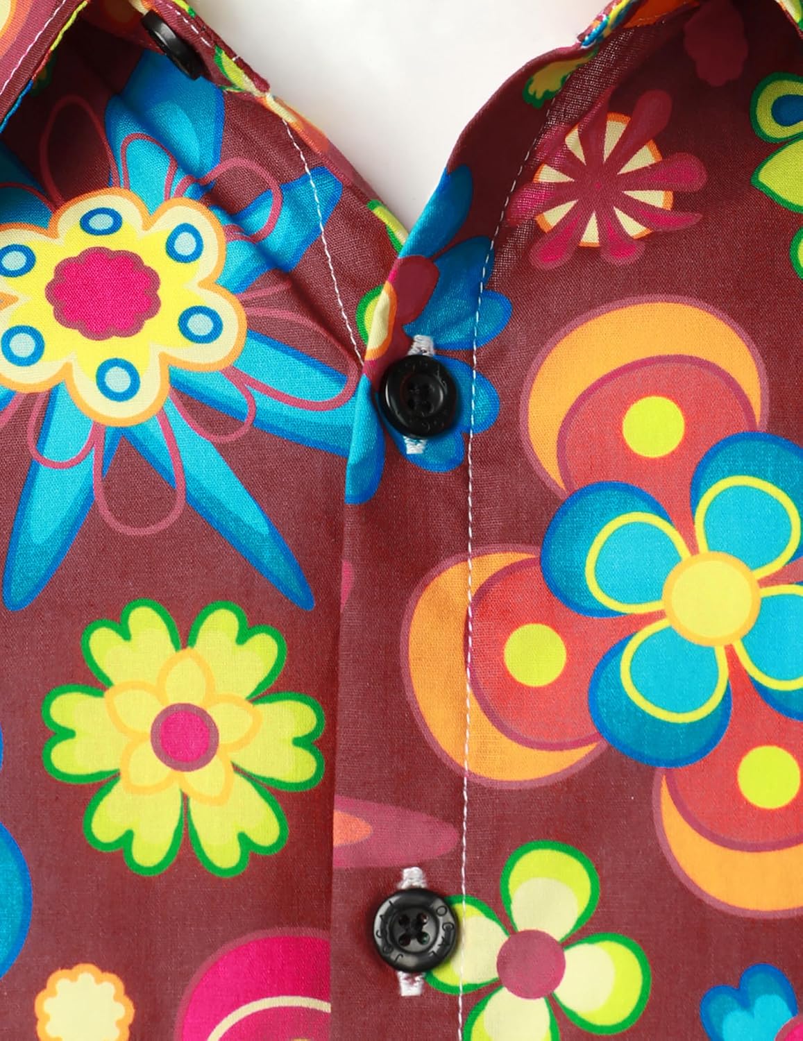 JOGAL Mens 70s Floral Dress Shirt Long Sleeve Printed Casual Button Down Shirts - Image 3