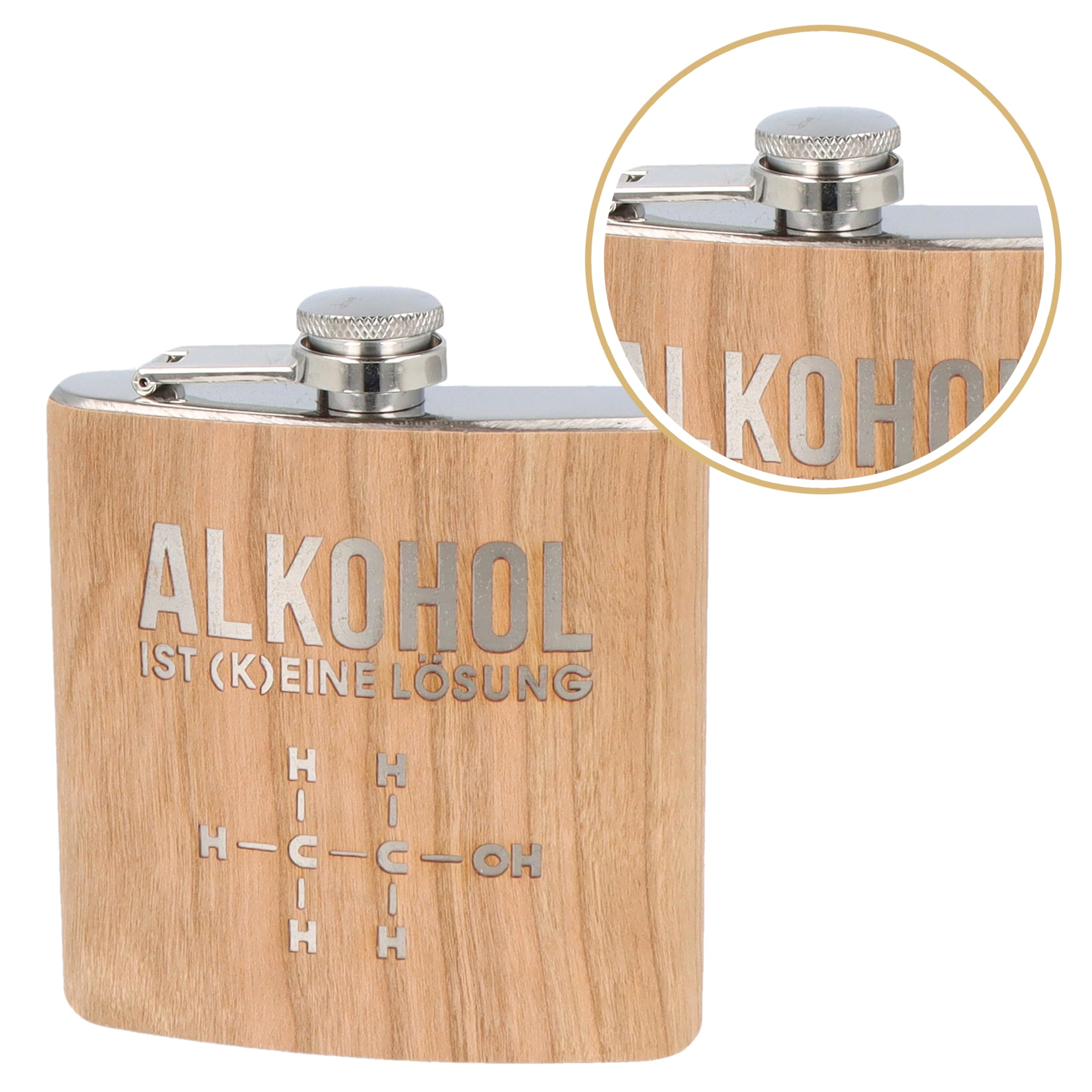 Fiaschetta In Acciaio Inox Con Rivestimento Legno, Incisione 'Wander Man', 170 Ml, Regalo Per Escursionisti