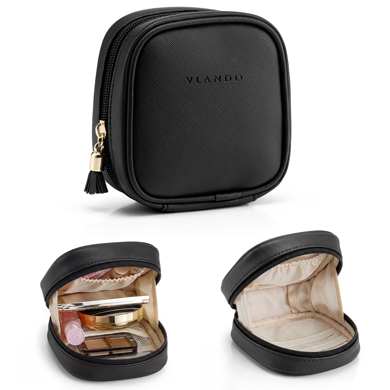 Vlando Kosmetiktasche klein, Make up Tasche für Geldbörse mit Einsteckfächern, Schminktasche Damen mit Reißverschluss, Wasserdichtes Makeup Bag für Frauen