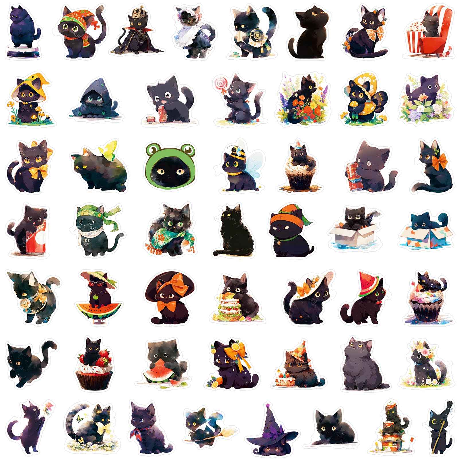 50Pcs Black Cat Stickers Laptop Car Scrapbook Phone Skateboard Suitcase Luggage Bike Black Cat Stickers Vinyl Waterproof Aesthetic Personalised Stickers for Teens Boys Girls Adults Children - Image 2