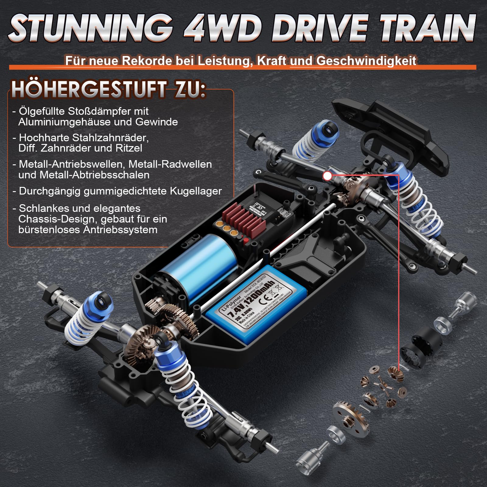 HAIBOXING Bürstenlose Fernbedienungs Auto 16890A 1/16 RC Auto 48 km/h Top Speed, Hobby Ferngesteuertes Auto für Erwachsene und Jungen All Terrain Off-Road Truck mit Spare Paddle Tires für Sand Land