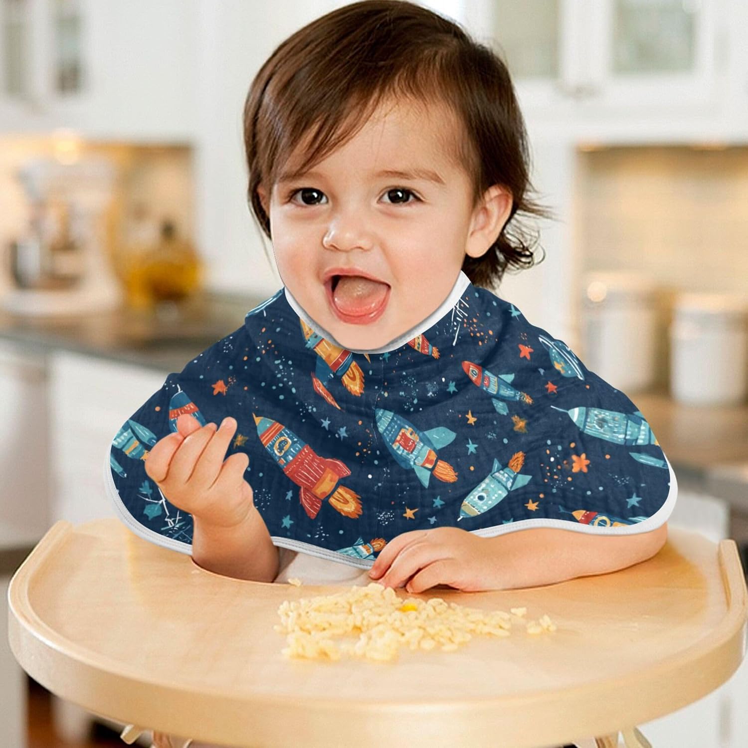 Space Cute Rocket Burp Cloths Baby Boys Girls Absorbent Soft Cotton Burping Cloths Rags 4 Pack