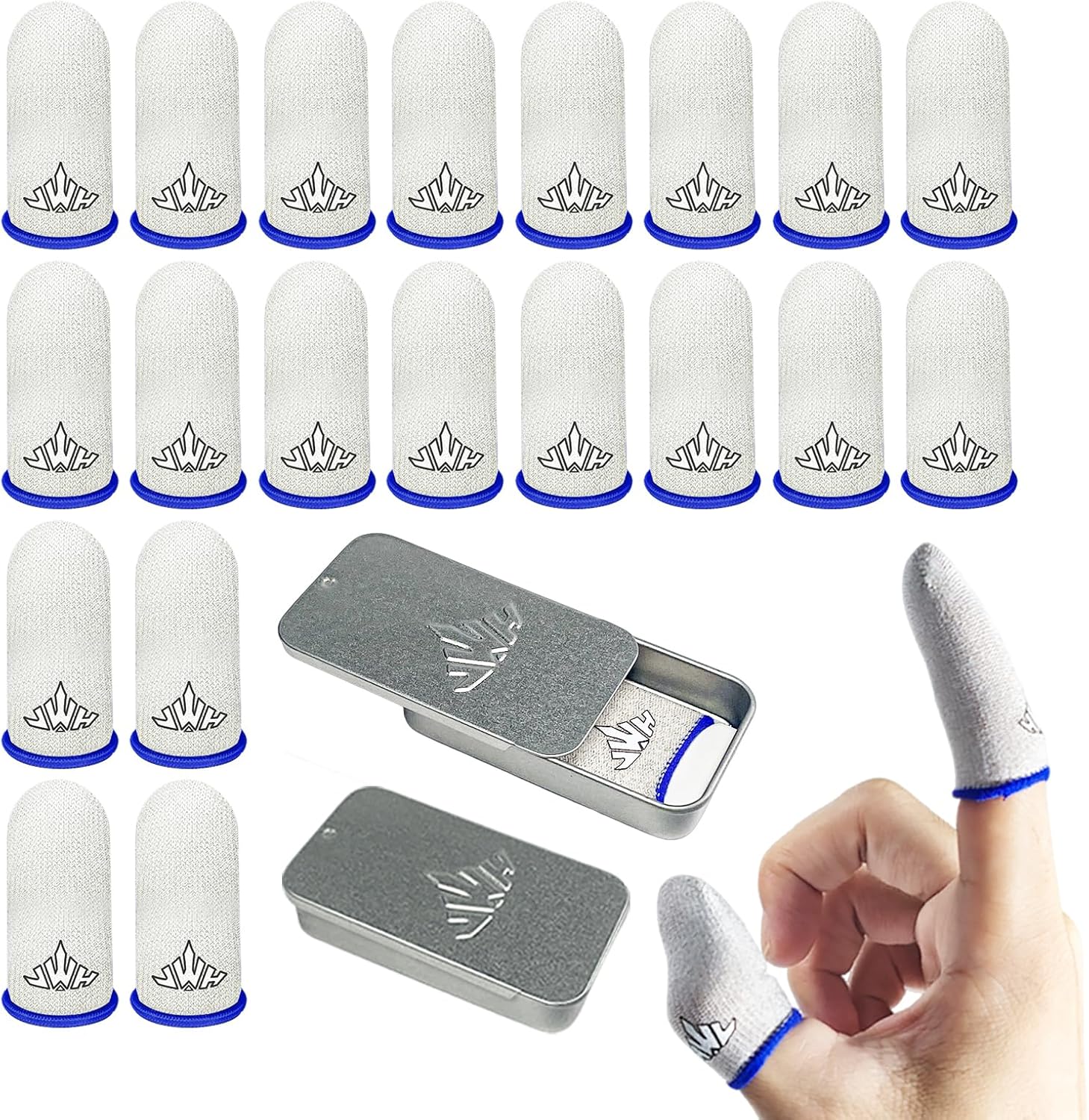 20 Pack Ultra Thin Silver Fiber Gaming Finger Sleeves White Thumb Sleeves Mobile Gaming Breathable Cots Gaming Finger Gloves for Pubg ​Fundas para Dedos Dedales Gamer Profesionales