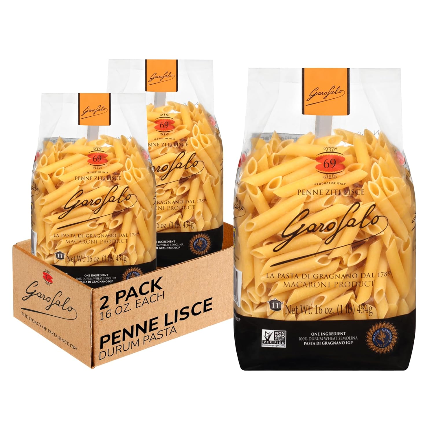 Garofalo - Premium Durum Wheat Semolina Penne Lisce Pasta, Italian Made, Bronze-Drawn, Al-Dente, One-Ingredient Pasta (2 pack)