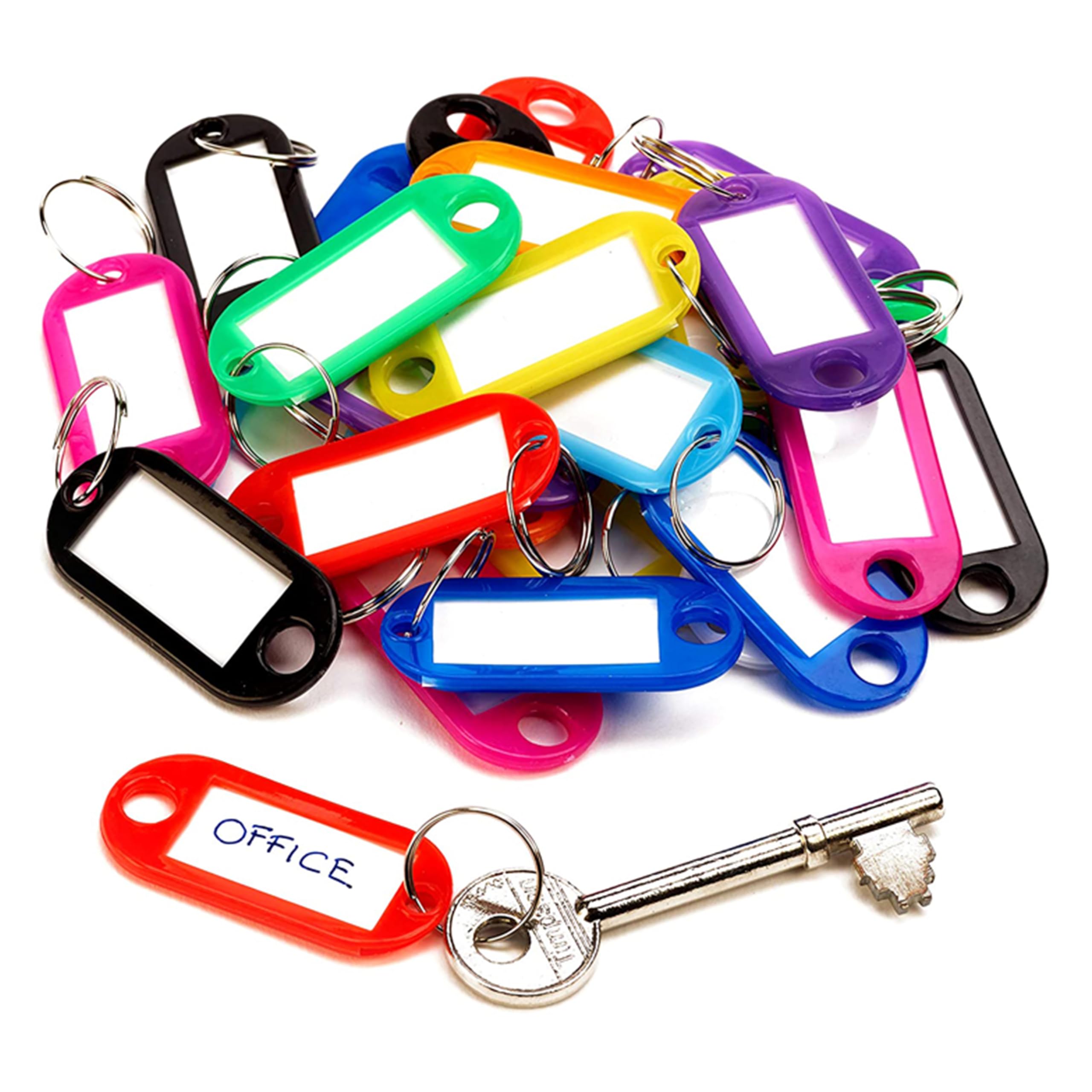 – Key Tag Identifier Information Label Plastic Key Ring Label Tags Key Holder Key with Writing Lables Ring Card for Keys Pets Bags Clothes Racks and Drawers, 10 Colors Pack 100