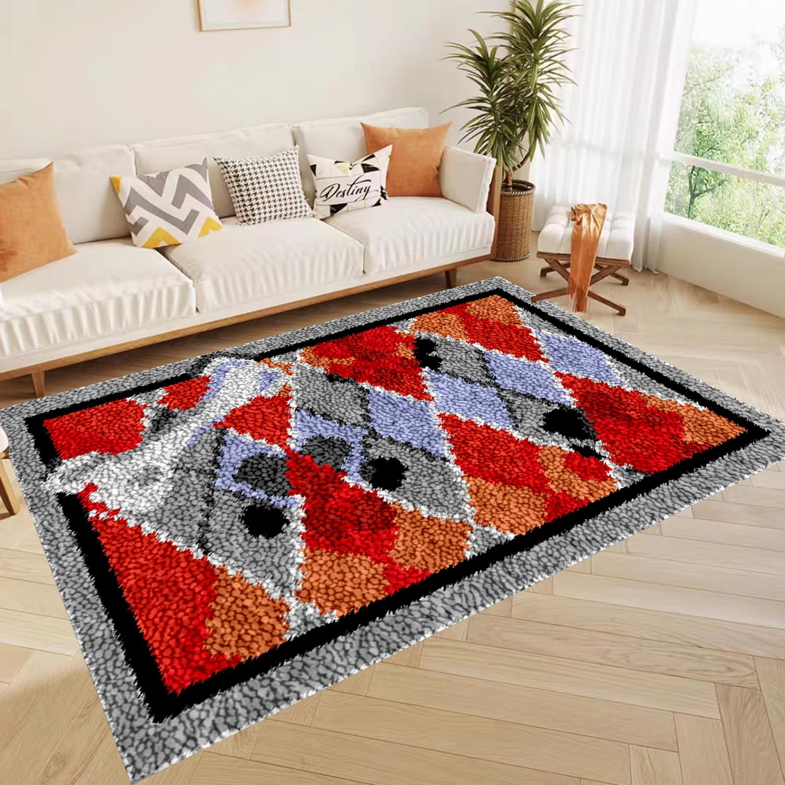 Kit per tappeto con gancio a scatto per adulti, fai da te, tela stampata, kit per ricamo, filato all'uncinetto, cuscino da pavimento, grande gancio per la decorazione della casa, 55 x 75 cm