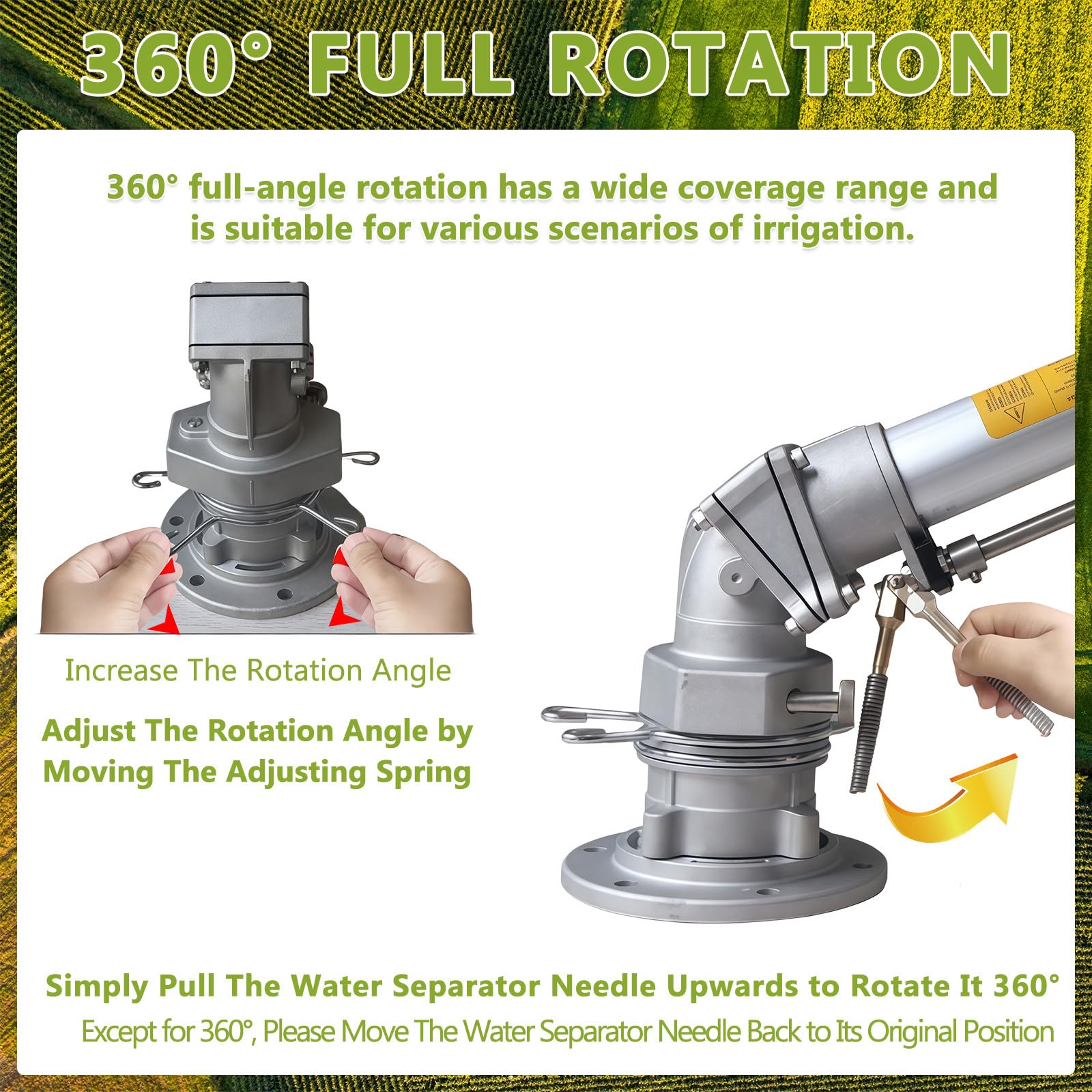 Irrigatore a impatto a impulso completamente rotante a 360° con set di ugelli, copertura estesa per agricoltura, irrigazione agricola per fattorie, frutteti, prato