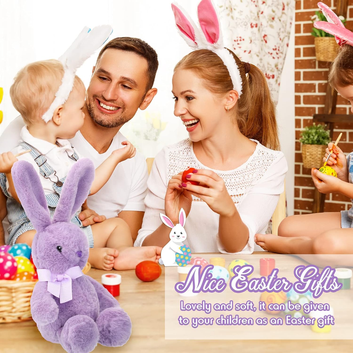 Sanwuta 5 Pcs Easter Bunny Stuffed Animal Bulk Cute Rabbits Plush Toys Easter Bunny Gift Easter Basket Eggs Filled Stuffers for Boys Girls (Classic Style)