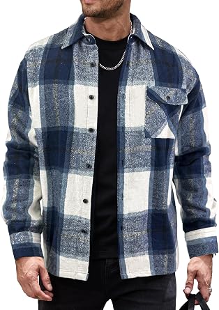 JEMLDL Mens Flannel Plaid Shirts Jackets