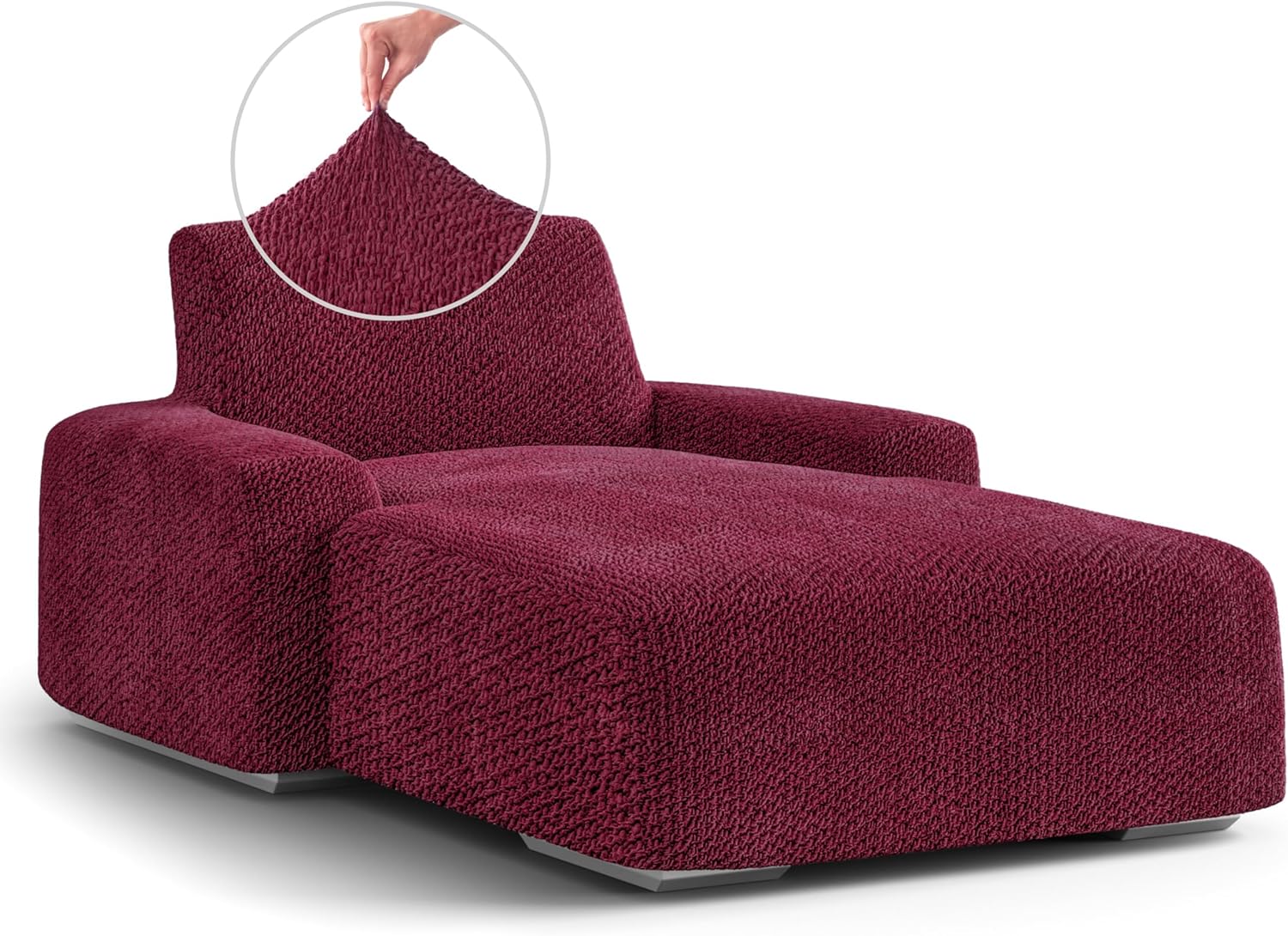 PAULATO BY GA.I.CO. Chaise Lounge Cover Lounge Chair Sofa Slipcover- Soft Polyester Fabric Slipcovers - 1-Piece Form Fit Stretch Furniture Slipcover - Velvet Collection - Burgundy (Chaise Lounge)