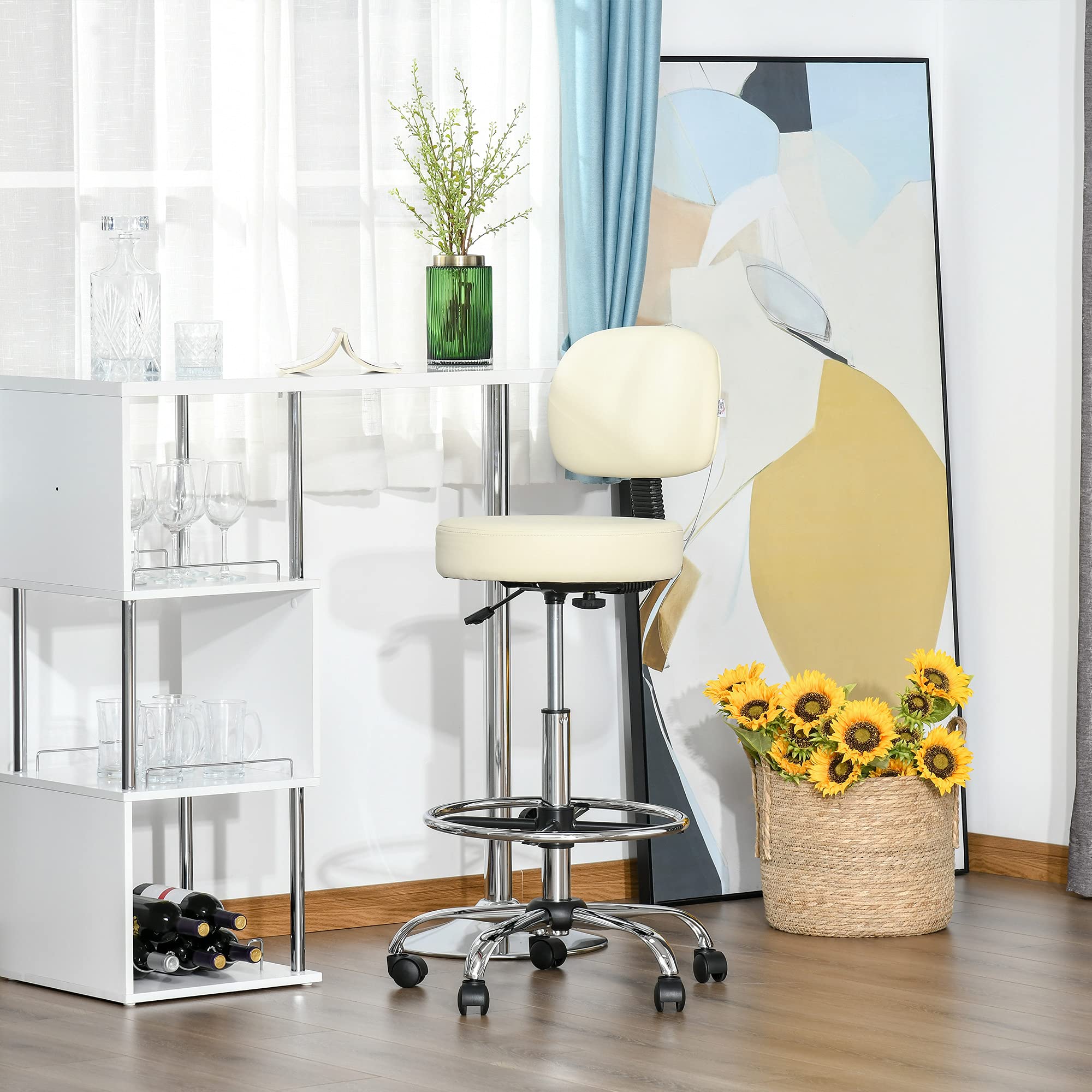 HOMCOM Barhocker Gepolstert Metallgestell Lehne Höhenverstellbar Beige