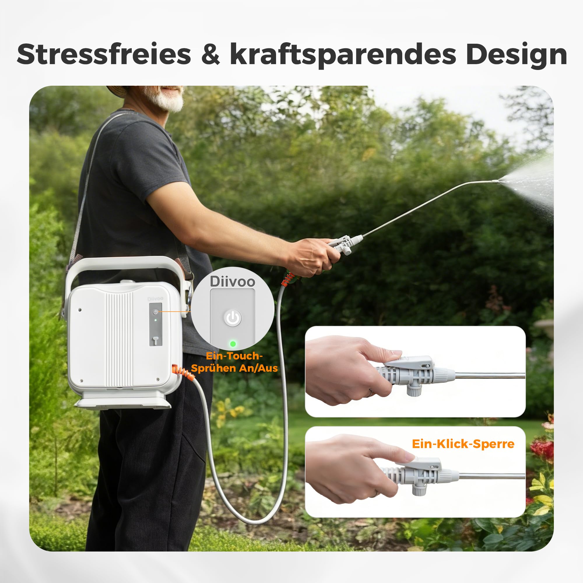 Diivoo 5L Akku Drucksprühgerät | Drucksprüher & Gartensprüher mit 2000mAh Akku | Verstellbare Düse Nebel & Strahl | Tank mit Skala | Elektrische Gartenspritze für Garten, Unkraut, Pflanzenschutz