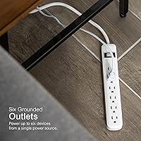 Vista 4 de GE - Protector de sobretensión de 6 tomas, extensión de 2 pies, regleta multicontactos, 450 julios, tapas de seguridad de cierre por torsión, Blanco