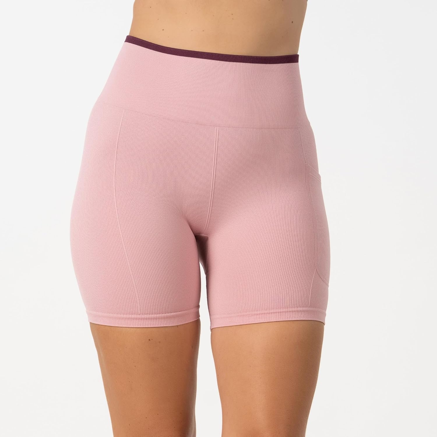 Penn Women’s High Waisted Rib Biker Shorts with Side Pocket - Soft Stretch Workout Shorts for Gym, Running, Yoga & Athleisure