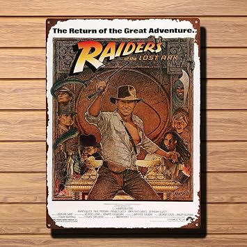 Retro Rustic 12x8 In Raiders of The Lost Ark Vintage Movie Art Poster Indiana Jones Vintage Metal Tin Sign Retro Tin Plate Sign Wall Art Decor