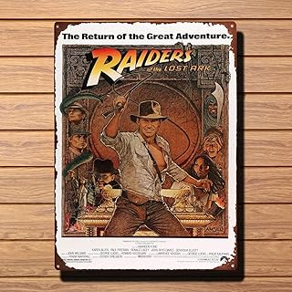 SNBHKLZ Retro Rustic 12x8 In Raiders of The Lost Ark Vintage Movie Art Poster Indiana Jones Vintage Metal Tin Sign Retro Tin Plate Sign Wall Art Decor