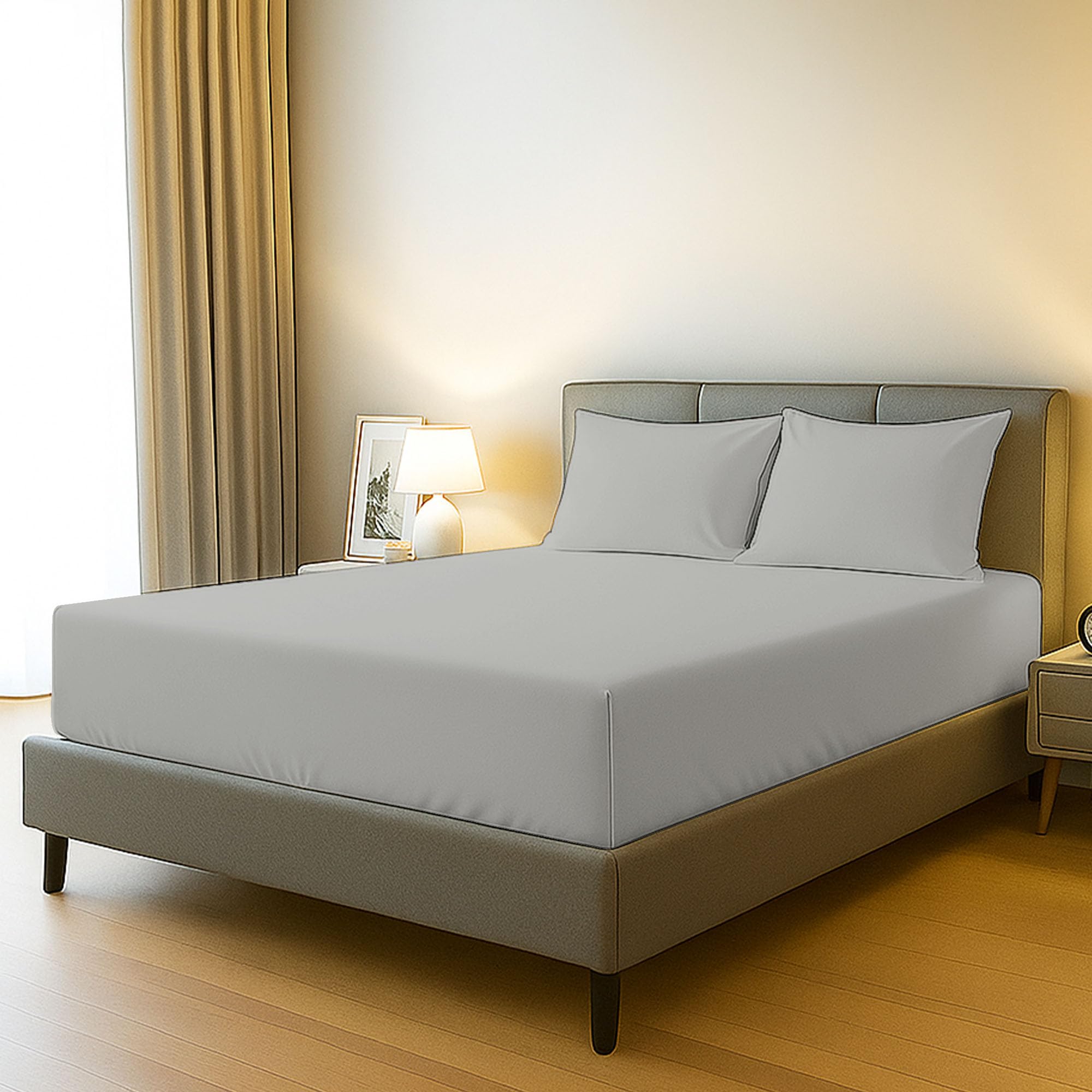 Bloombedding Silver 100% Egyptian Cotton 400Tc 3Pc Single Fitted Sheet Set, 40Cm Deep Pocket