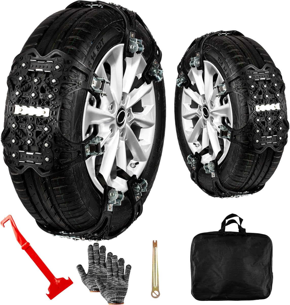Tire Snow Chains 6-Pack All Season Black Upgraded Premium Quality Strong and Durable Anti-Skid Car,SUV, Pick Up and Truck for Emergency and Travel
