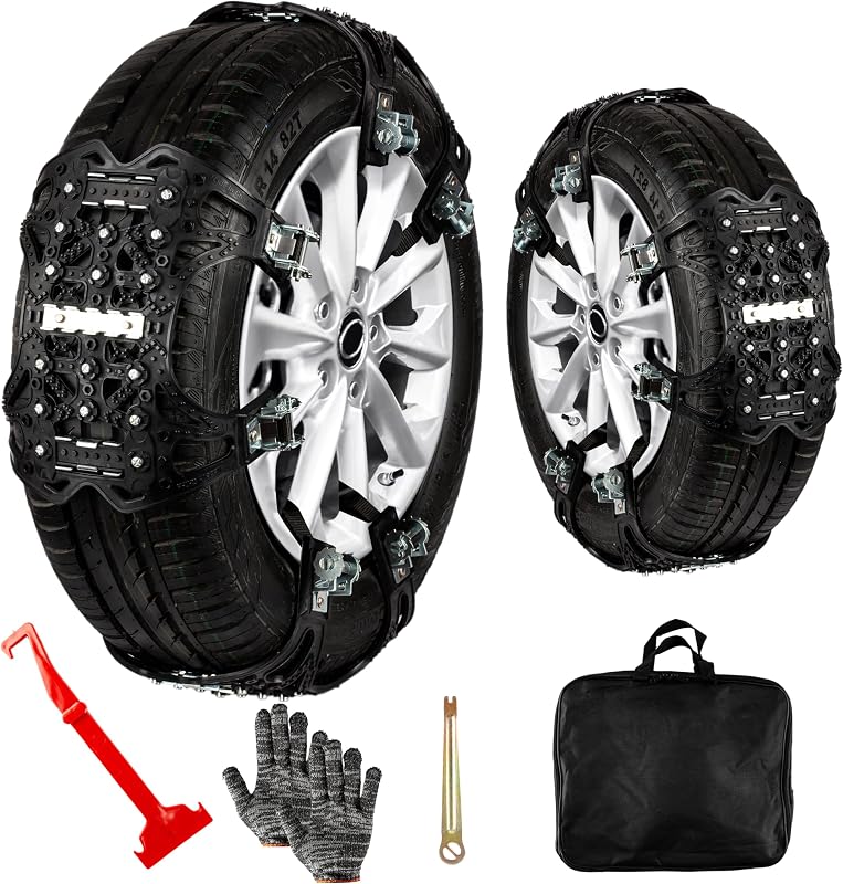 Tire Snow Chains 6-Pack All Season Black Upgraded Premium Quality Strong and Durable Anti-Skid Car,SUV, Pick Up and Truck for Emergency and Travel
