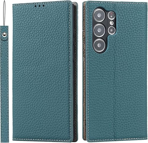 Havaya Funda tipo cartera para Samsung Galaxy S23 Ultra de piel auténtica, para Samsung Galaxy S23 Ultra, funda tipo cartera con tarjetero para