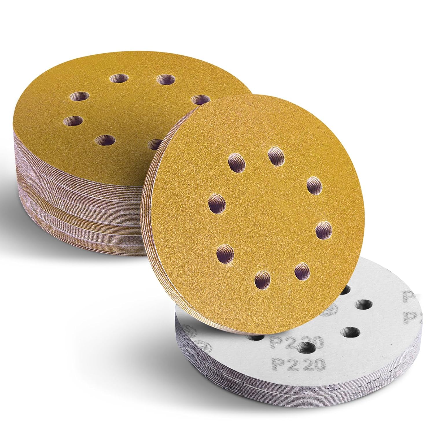 220 Grit Sandpaper, Hook and Loop Sandpaper, 5 Inch Abrasive Discs for Random Orbital Sander, 100Piece