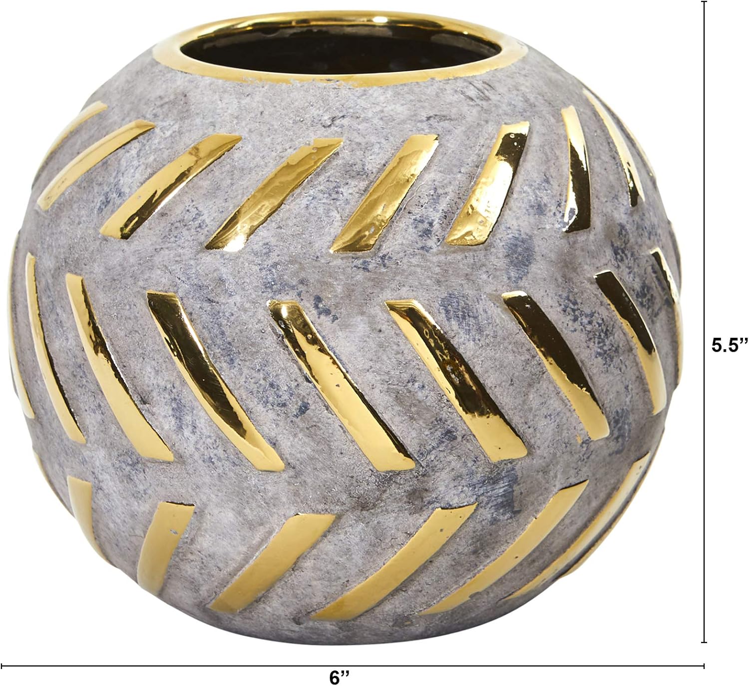 Nearly Natural 6in. Regal Round Stone Vase with Gold Accents, Gray