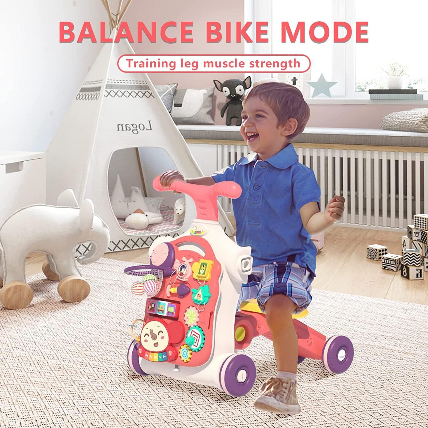 Baby Walker 5 in 1 for Baby Boy, Baby Girl, Push Walkers, Assemble as Scooter/Motorbike/Activity Center/Detachable Panel, Walking Toys for Infants 6-36 Months