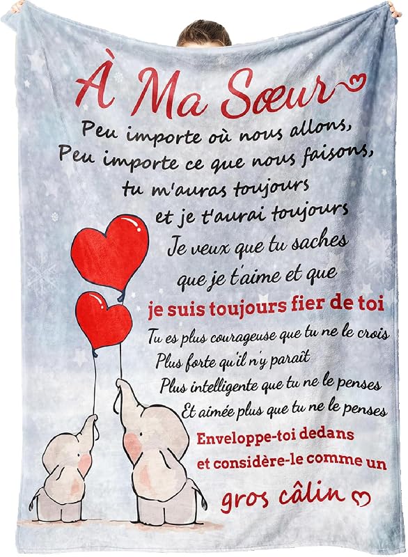 Cadeau Soeur Anniversaire, Plaid Couverture Polaire Idee Cadeaux pour Femme, Noel Saint Valentin Original Utile Cadeau pour Ma Grande Petite Belle Sœurs