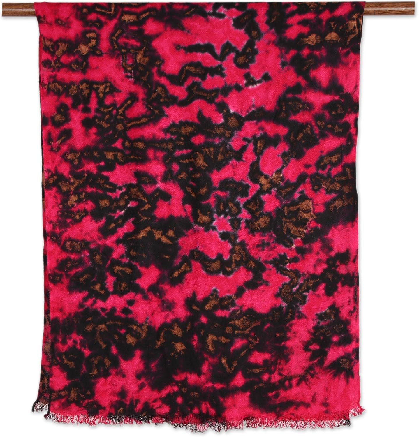 NOVICA Artisan Handmade Viscose Shawl Cherry Caramel Crafted in India Accessories Shawls Brown Red Printed ' Blissful Fusion in Cherry'