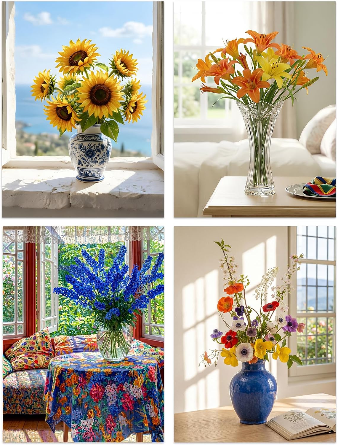 Lanzeyo Diamond Art Kits for Adults 4 Pack Flower Vase Diamond Painting