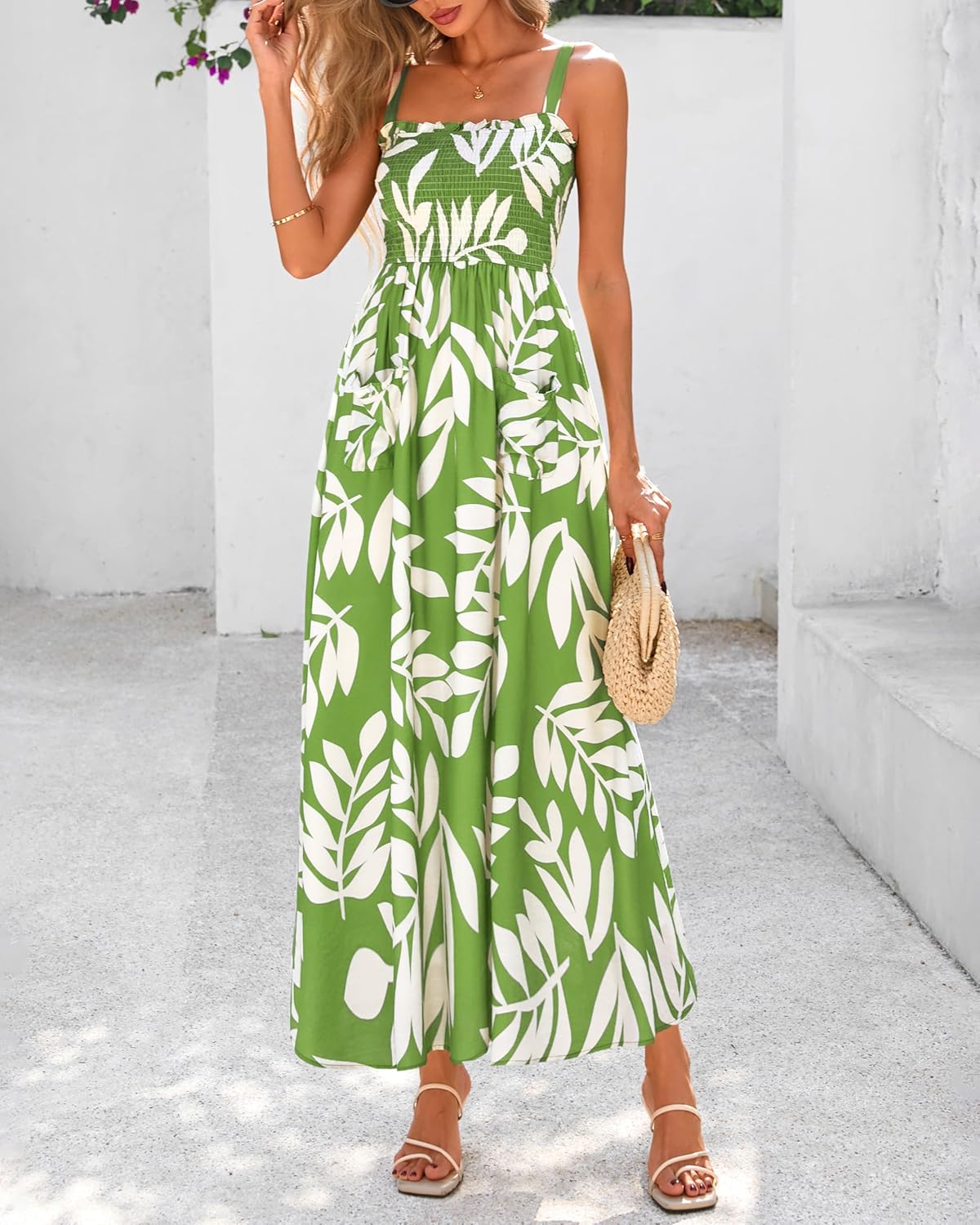 PRETTYGARDEN Womens Summer Dresses 2026 Casual Spaghetti Strap Ruffle Smocked Flowy Floral Spring Maxi Dress with Pocket - Image 7