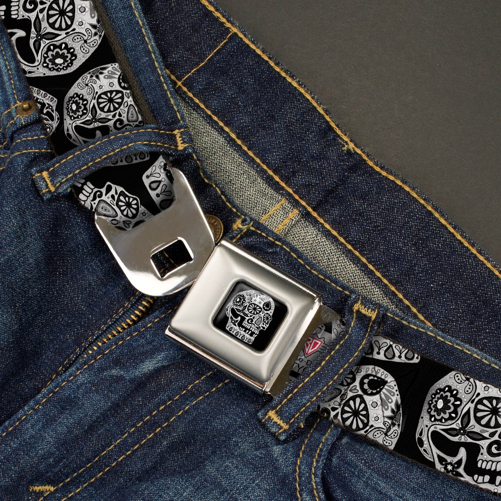 Azúcar Calaveras Thaneeya cinturón de seguridad cinturón polvo de vida, color negro y blanco