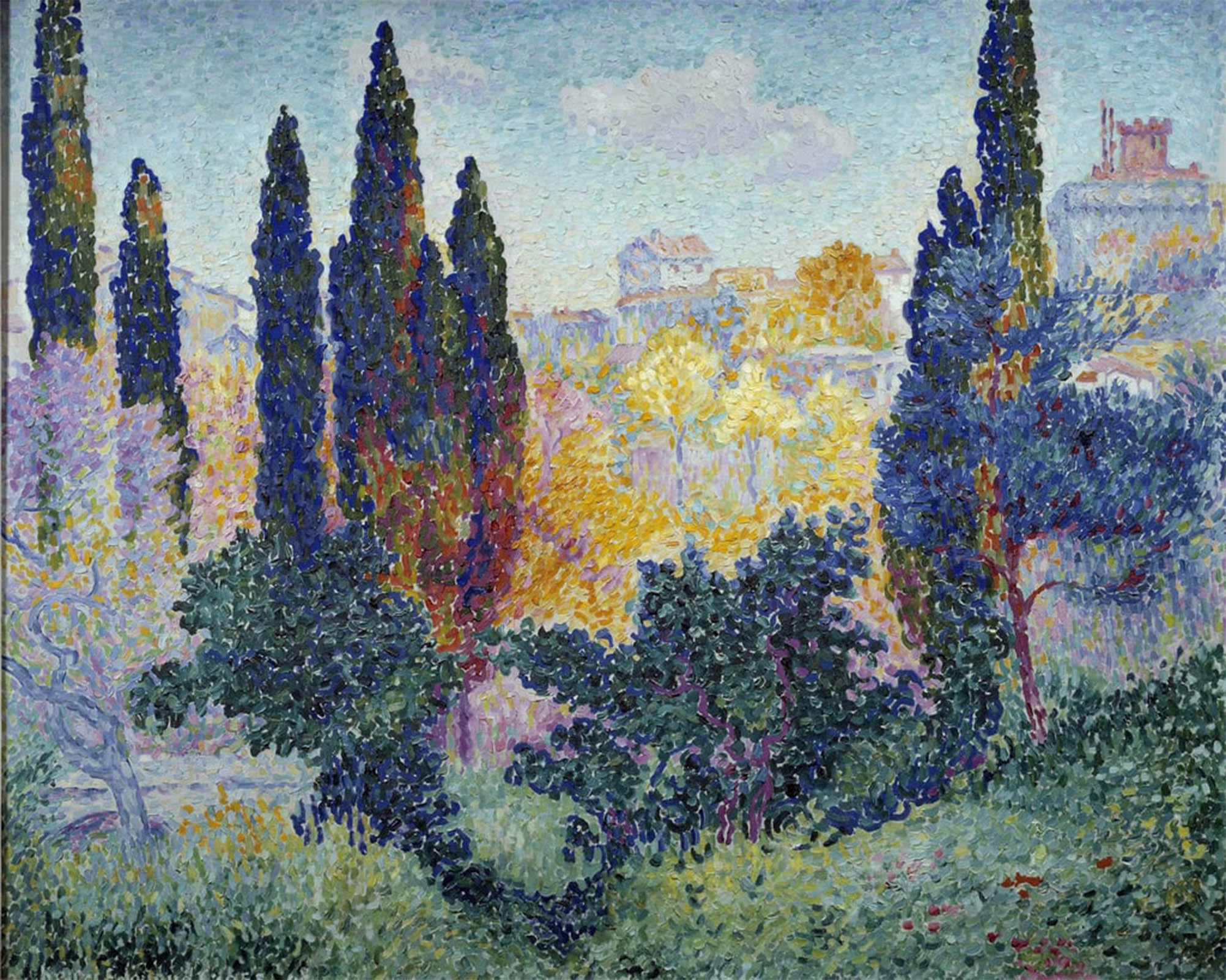 SERENDIPITP Abstract Painting Mural Print Picture Wall Decor Painting Les Cypres À Cagnes Painting by Henri Edmond Cross Vintage Wall Artwork for Home Decor 60x90cm