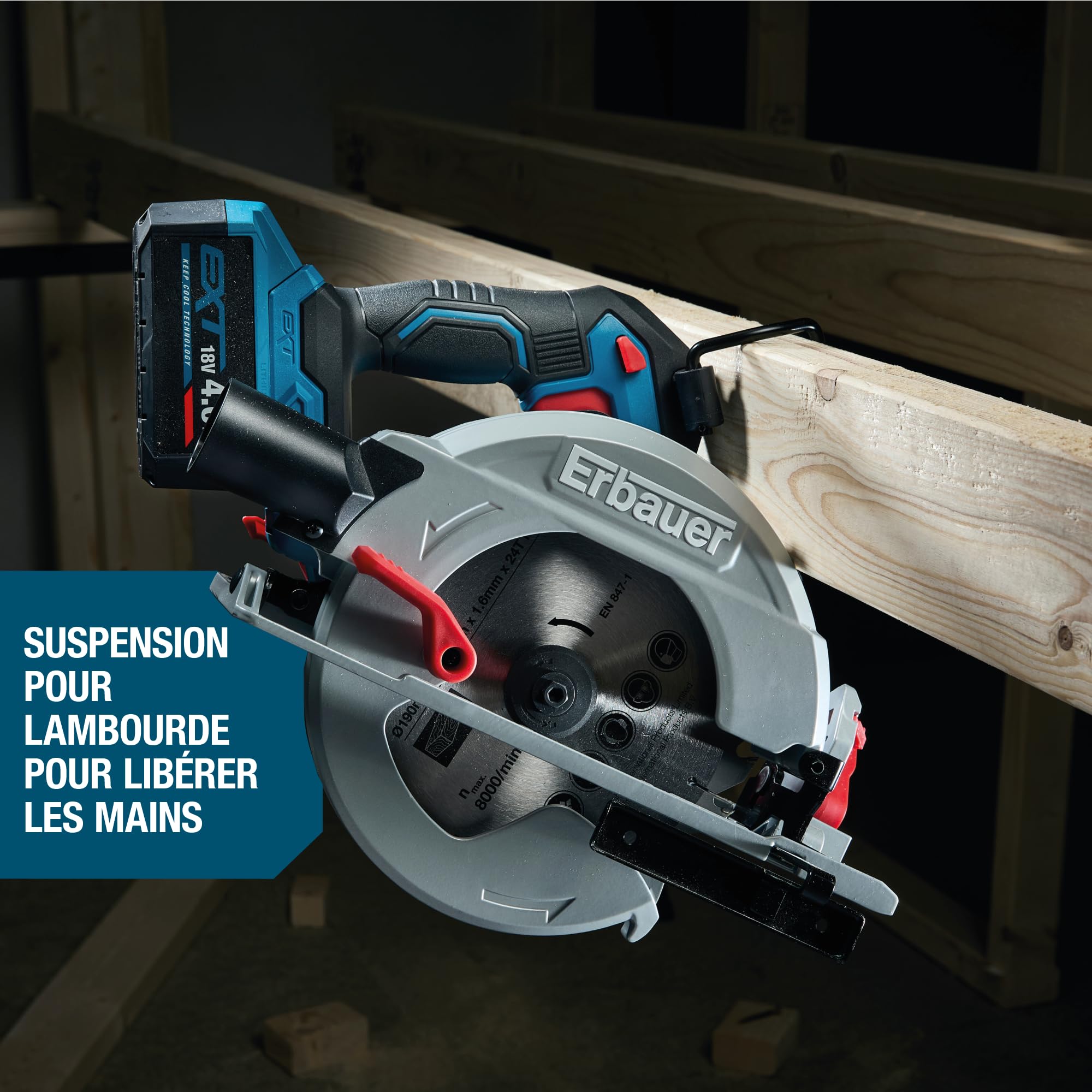 Erbauer ERI1086CSW Scie Circulaire sans Fil 18 V 190 mm sans Batterie