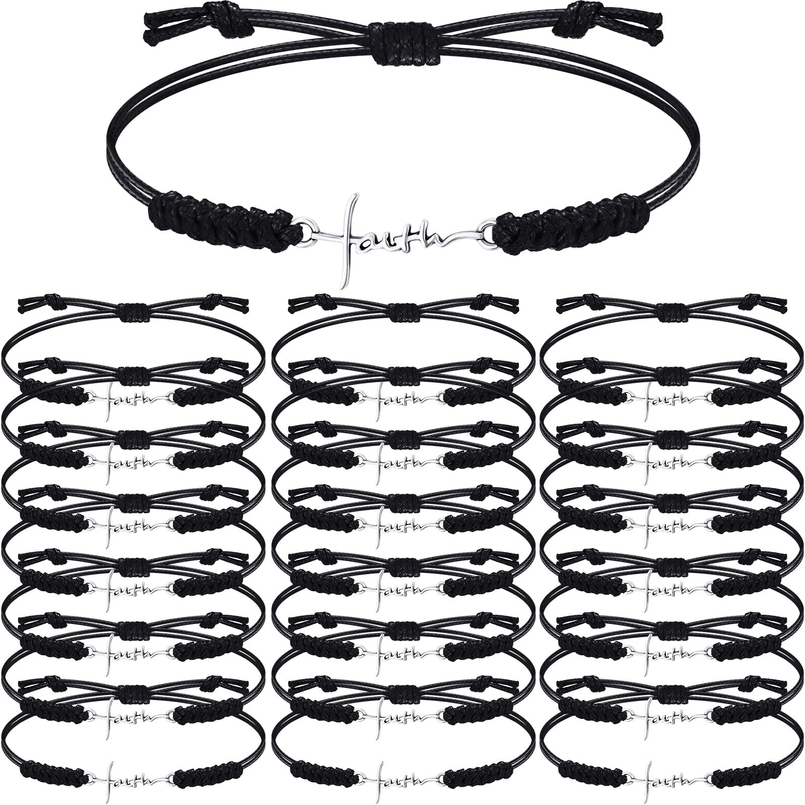 20 Pcs Faith Cross Bracelets Inspirational Birthday Jewelry Gifts Bulk Stainless Steel Hope Charm Adjustable Faith Bracelet Religious Gifts for Women Christian