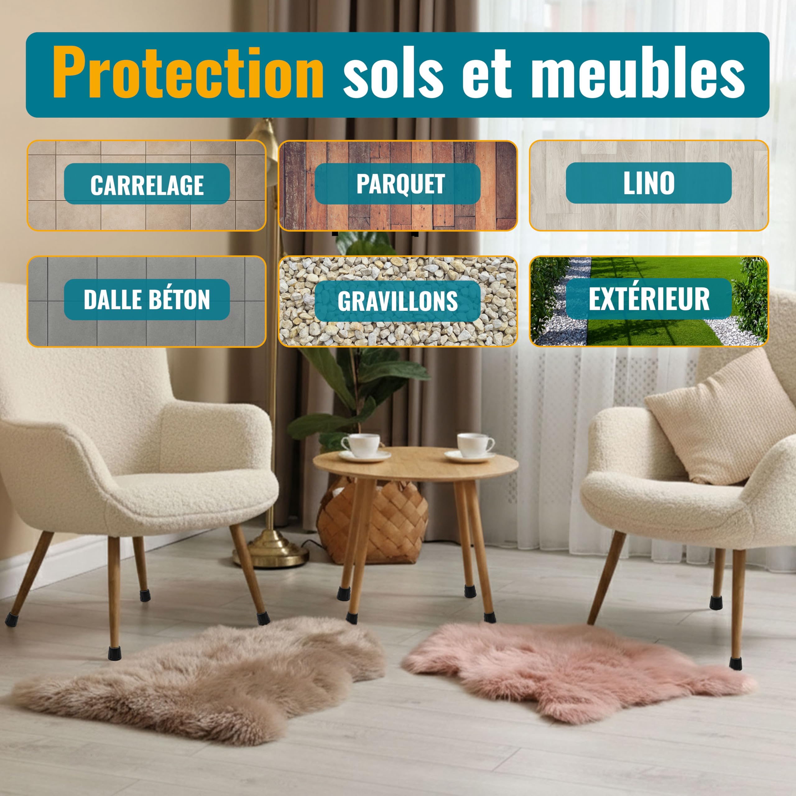 Ajile - 16 pcs - Protection Pied de Chaise et Table – Patins épais Antidérapants et Résistants - Embout à insérer - Protège Sols et Meubles - Tampon en Caoutchouc Noir Ø22 mm - Fabriqué en Europe