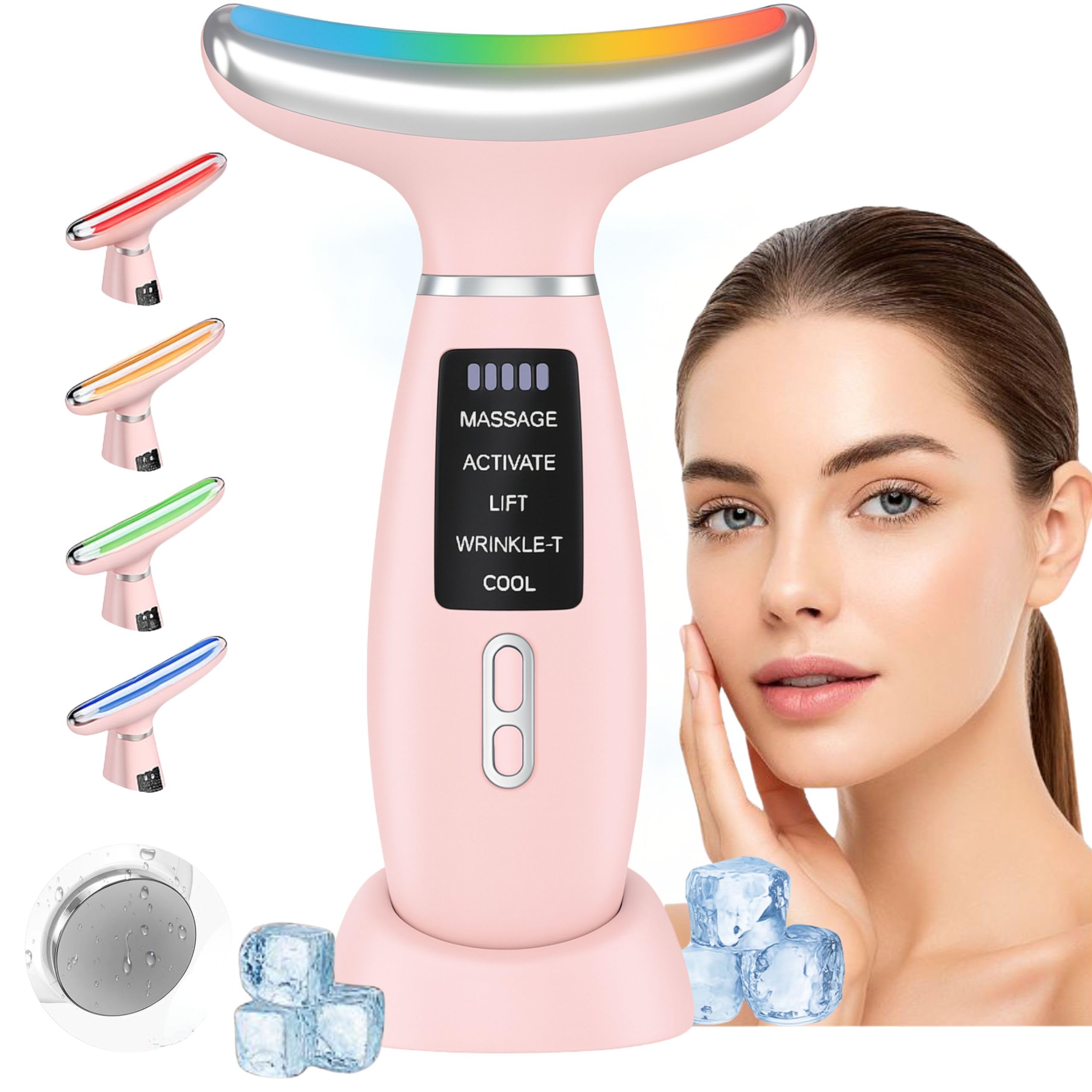 Masajeador Facial Antiarrugas - Escultor Facial y papada- Lifting Electrico - Face Glow - Masaje con Fototerapia Led - Cuidado para Mujer - Quita Arrugas para Cara y Cuello (Rosa)