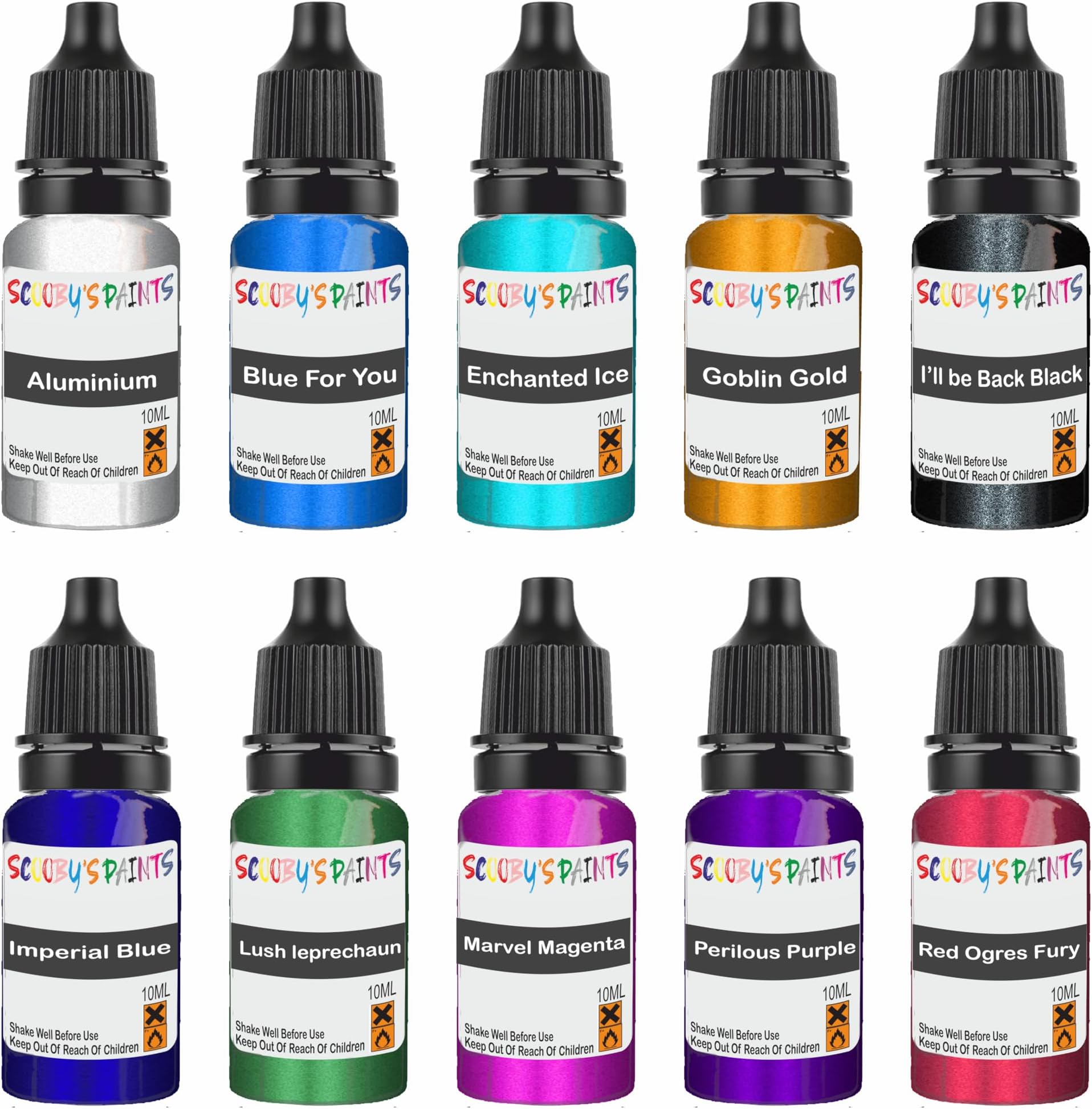 10x Metallic, Acrylic Modelling Paints Gloss Plastic, Die Cast, Wood, Metal, Trains, Army, Fantasy, Hobby, Figures, air brush