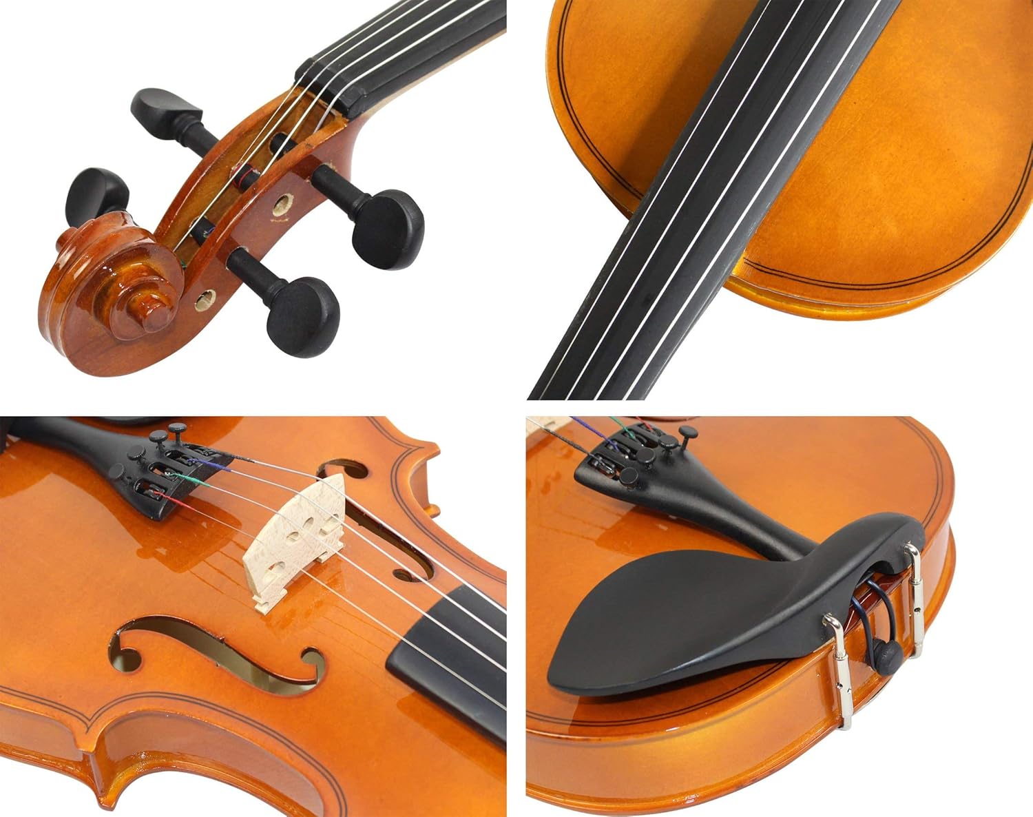 YMC Full Size 4/4 Violin Starter Kit with Hard Case,Bow,Rosin,Extra Strings,Shoulder Rest,Mute,Electronic Tuner,Pinky Holder,Polish Cloth,Violin Hanger-Natural