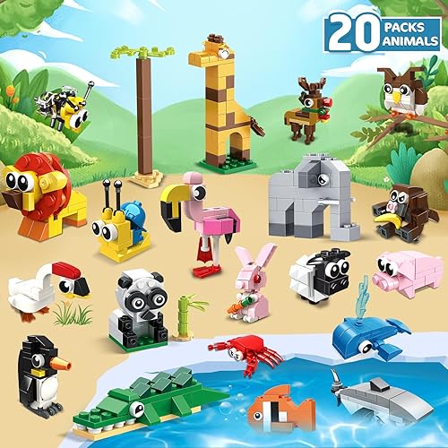 Miniatura 3 de HOGOKIDS Recuerdos de fiesta para niños – Paquete de 20 bloques de construcción de animales para regalos de Pascua, bolsas de regalo, relleno de