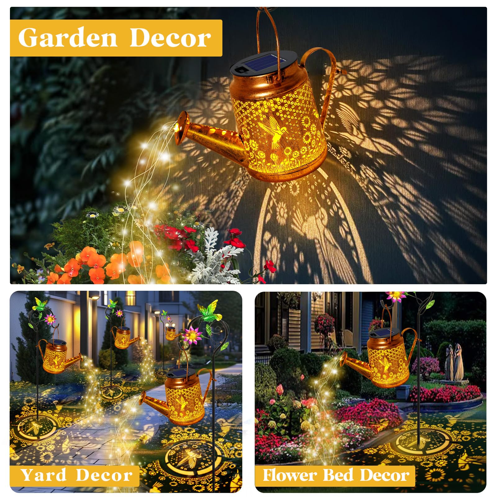 Luci solari per annaffiatoio a forma di colibrì, lanterne da appendere all'aperto, regali di giardinaggio per mamma, donne, nonna, compleanno, luci solari impermeabili, decorazione da giardino per