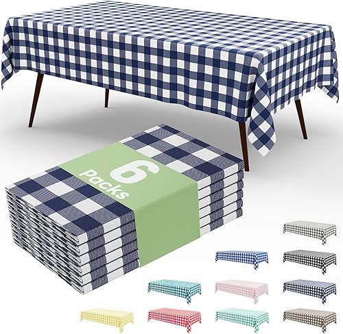 Miniatura 13 de misaya Paquete de 4 manteles desechables de búfalo, mantel de plástico impermeable de 54 x 108 pulgadas, manteles rectangulares a cuadros azules y