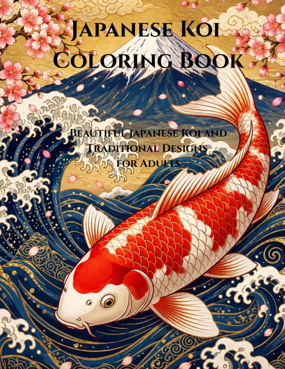 JAPANESE KOI COLORING BOOK: Beautiful Japanese Koi and Traditional Designs for Adults