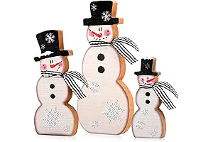 Suzile Wooden Snowman Christmas Tabletop Figurines
