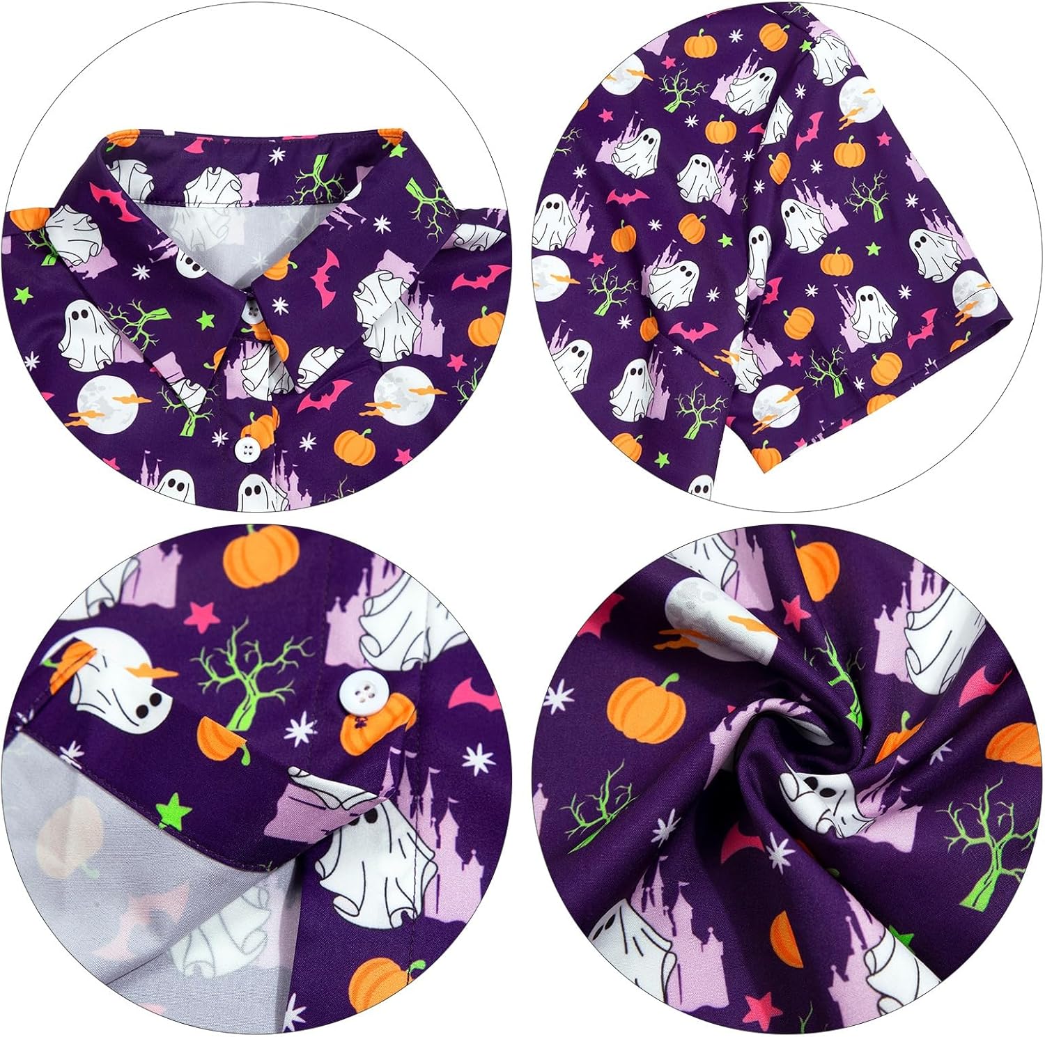 Womens Halloween Hawaiian Shirt Cute Pumpkin Spooky Castle Graphic Tee Magical Halloween Short Sleeve Button Up Tops - Image 7