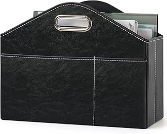 PU Leather Magazine Rack Floor foldable Magazine Basket Magazine Holder Organizer Newspaper Storage Bin Document File Holder for Home Office Living Room Table